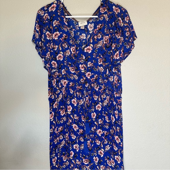 Knox Rose Navy Floral Maxi Dress size L with longer back and ruffled sleeves - Picture 3 of 8